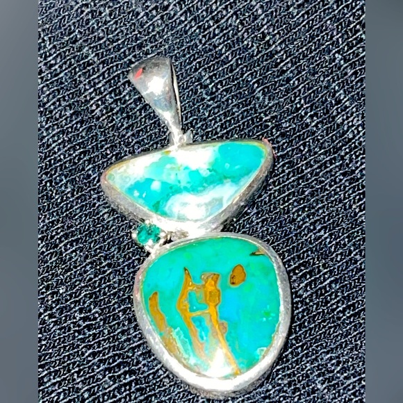GENUINE Green & Copper Turquoise Pendant Necklace Unique One of a kind . silver - Picture 9 of 9